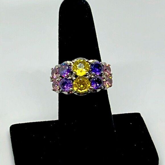 Jewelry - Beautiful Vintage Silver Ring With Purple, Yellow, and Pink Stones